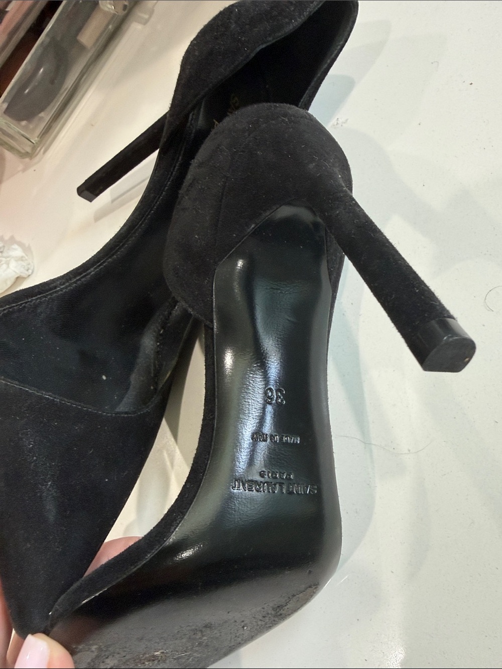 Saint Laurent Black Suede Pointed Pumps - Picture 2 of 4